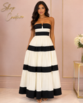 CLASSY BOW STRIPED MAXI DRESS