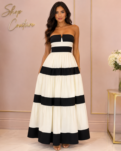 CLASSY BOW STRIPED MAXI DRESS