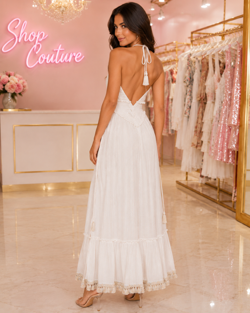 BHHO EMBROIDERD HALTER MAXI DRESS