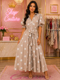POLKA DOT BELTED MAXI DRESS