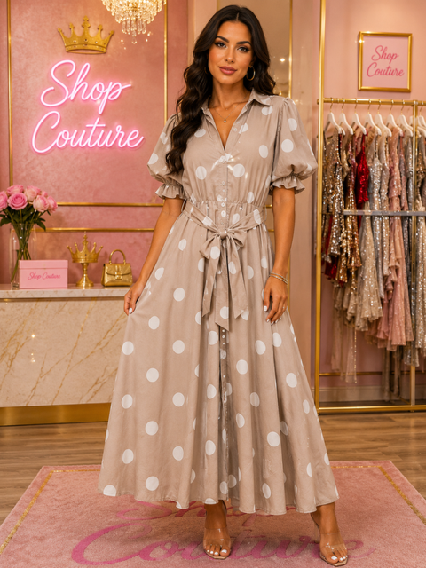 POLKA DOT BELTED MAXI DRESS