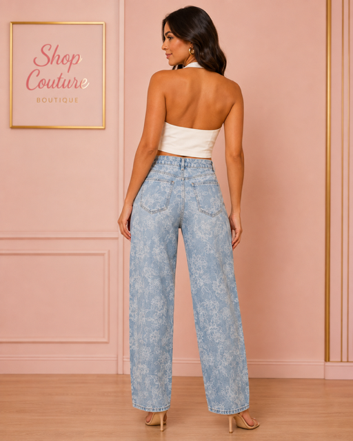 PRINTED LIGHT BLUE BARREL JEANS