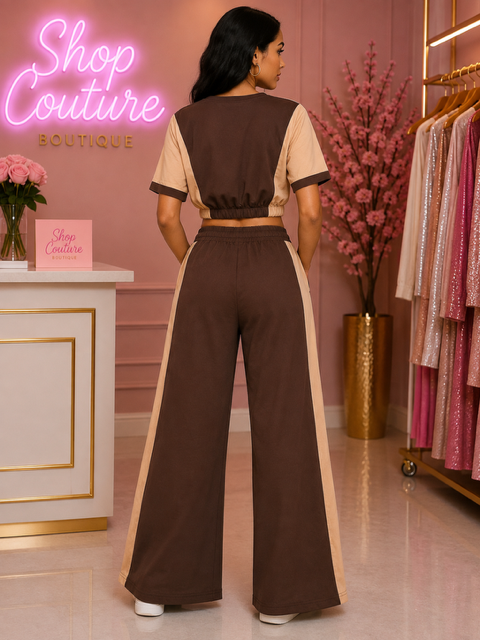 MOCHA COLORBLOCK TWO PIECE LOUNGE SET