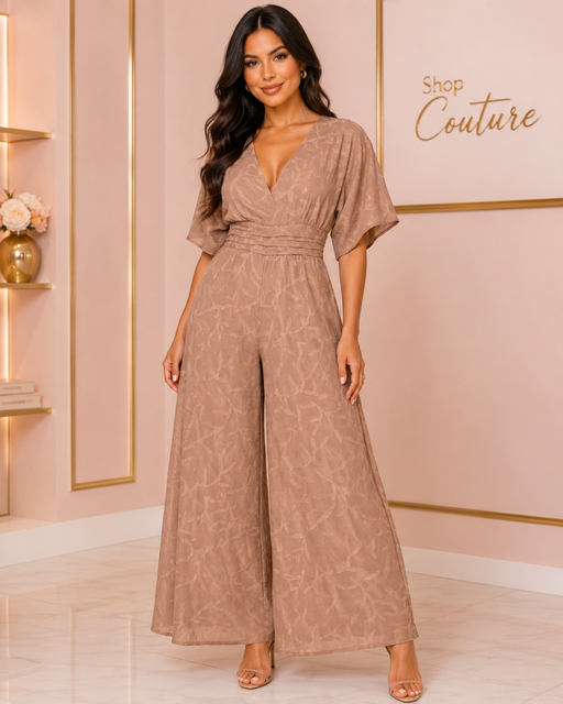 TEXTURED MOCHA JUMPSUIT