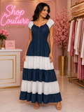 OFF SHOULDER NAVY STRIPE MAXI DRESS