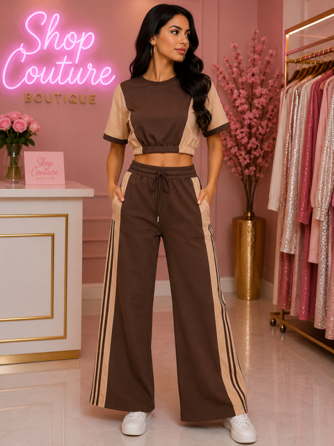 MOCHA COLORBLOCK TWO PIECE LOUNGE SET