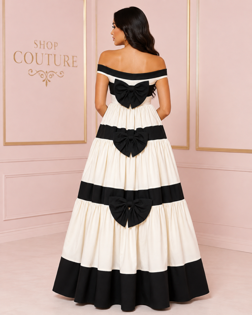 CLASSY BOW STRIPED MAXI DRESS