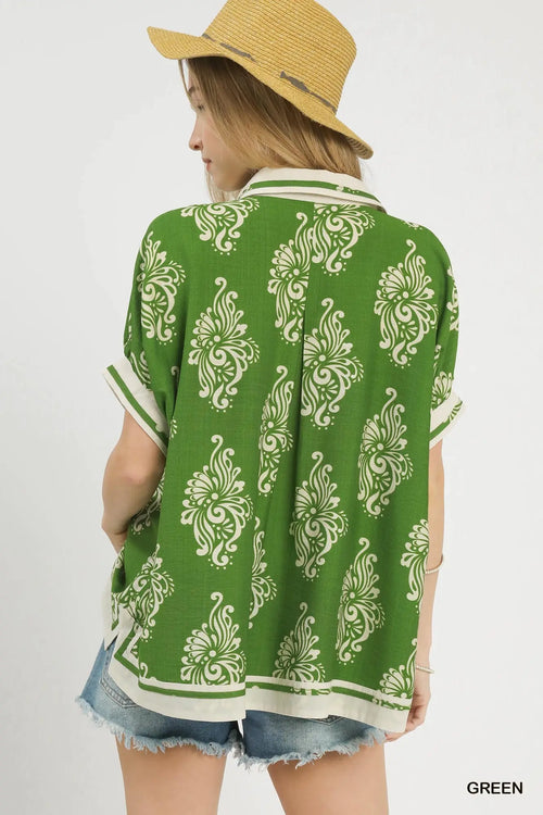 Abstract Print Button-Front Blouse