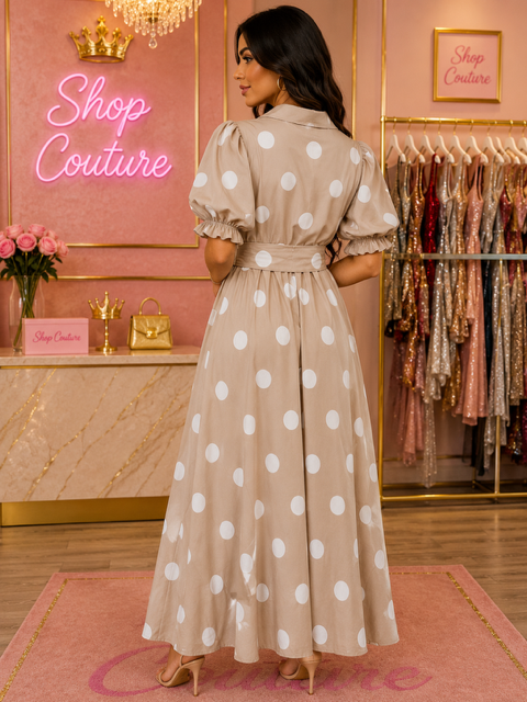 POLKA DOT BELTED MAXI DRESS
