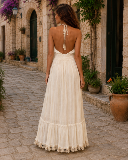 BHHO EMBROIDERD HALTER MAXI DRESS