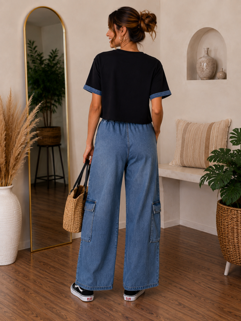 BLACK CARGO PANT SET