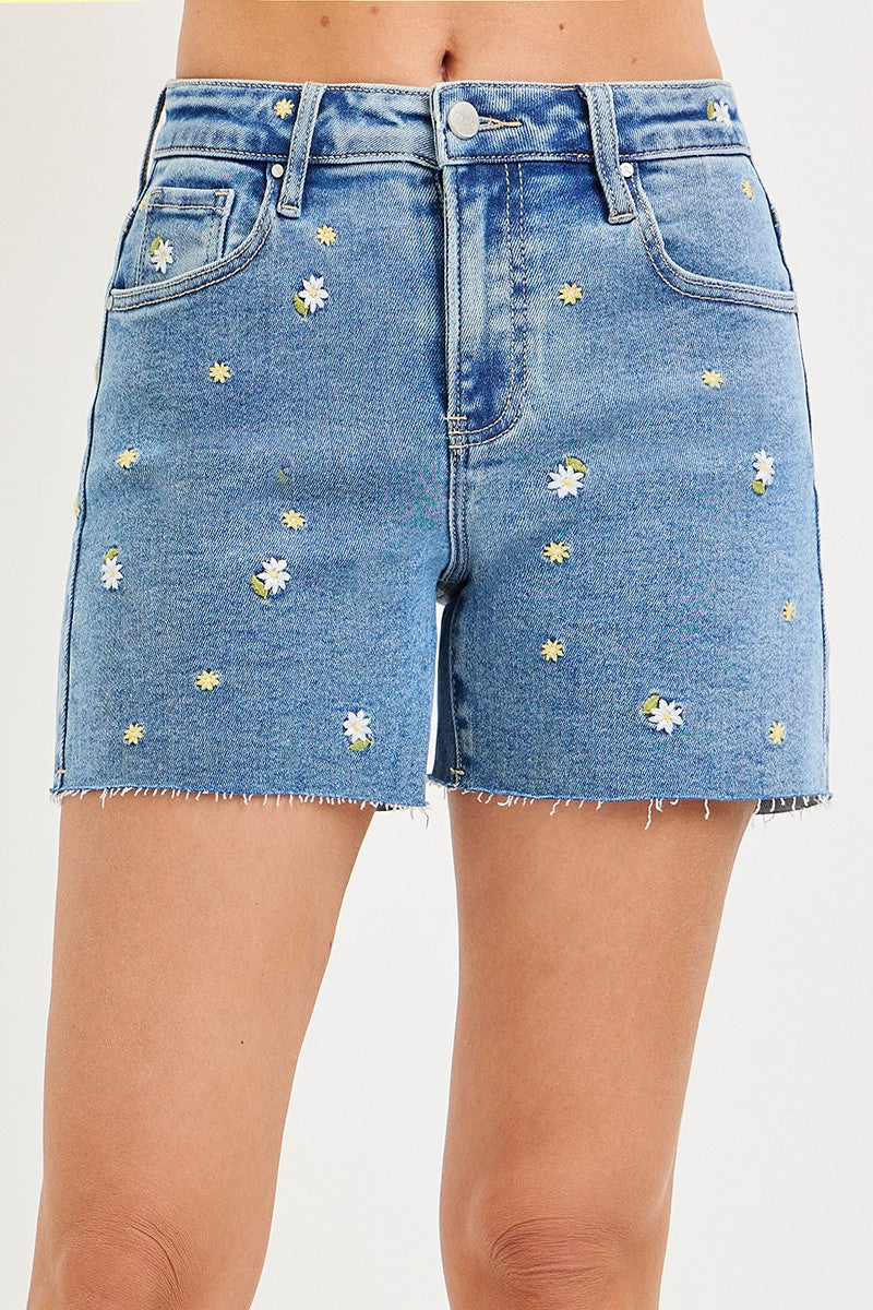 High Rise Shorts With Embroidered Details