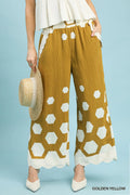 Hexagon Print Wide Leg Pants with Scalloped Hem