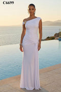 One sleeve white evening dress