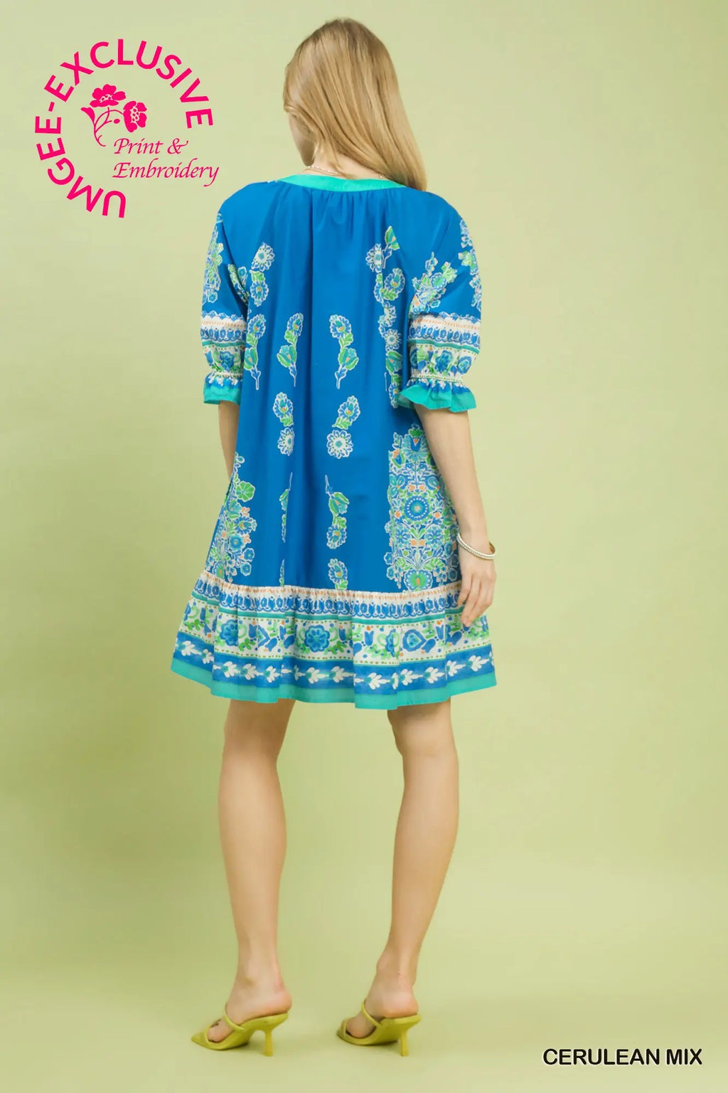 Print Henley Tiered Mini Dress