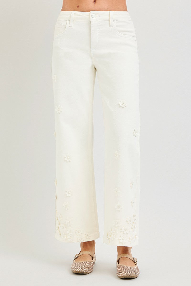 Tummy Control Mid Rise Crop Wide Flower Pants