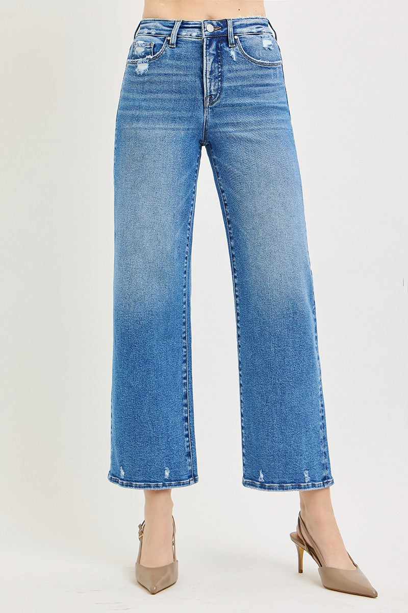 Tummy Control High Rise Crop Wide Jeans