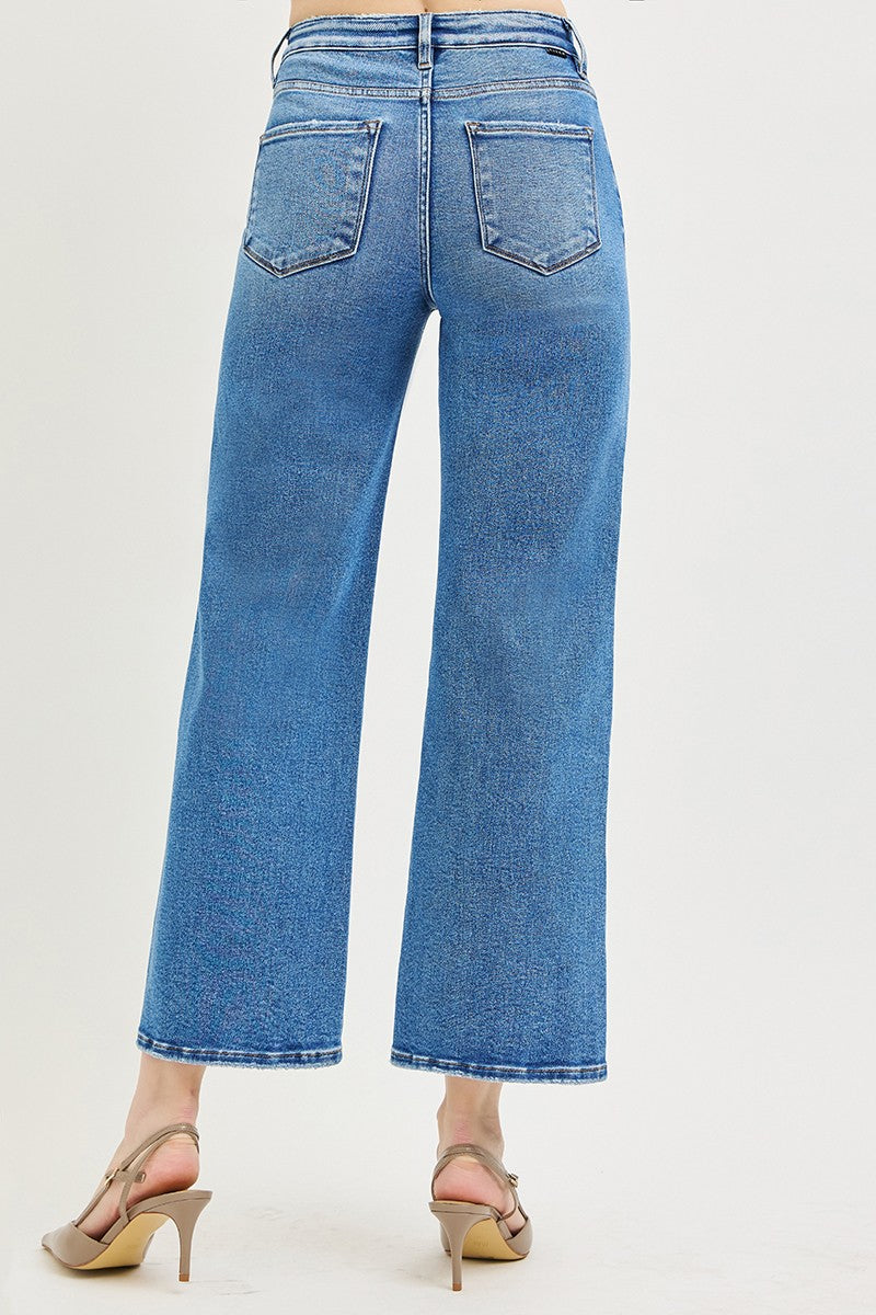 Tummy Control High Rise Crop Wide Jeans