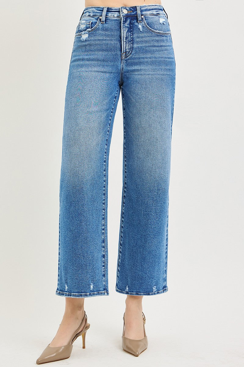 Tummy Control High Rise Crop Wide Jeans